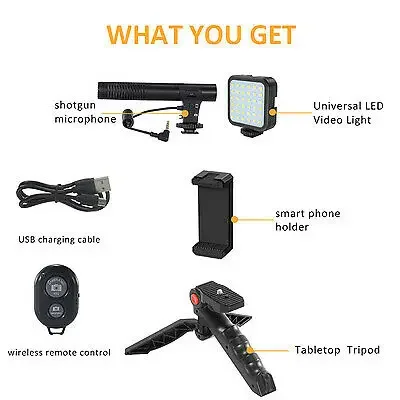 AY-49 Video Vlogger Kits With Microphone & LED Fill Light Mini Tripod