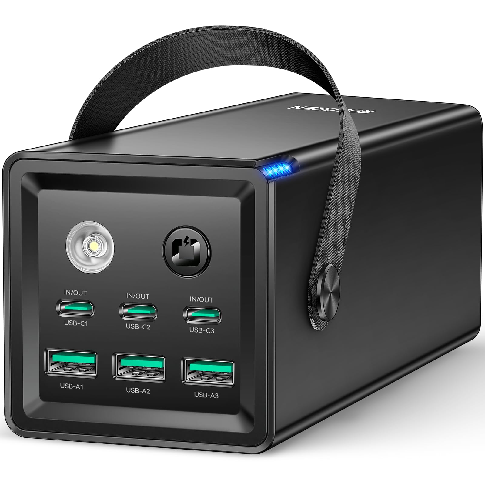 Rocoren 50,000mAh 22.5W Power Bank With Fast Charging 6 Ports USB + Type-C Powerbank With Flashlight