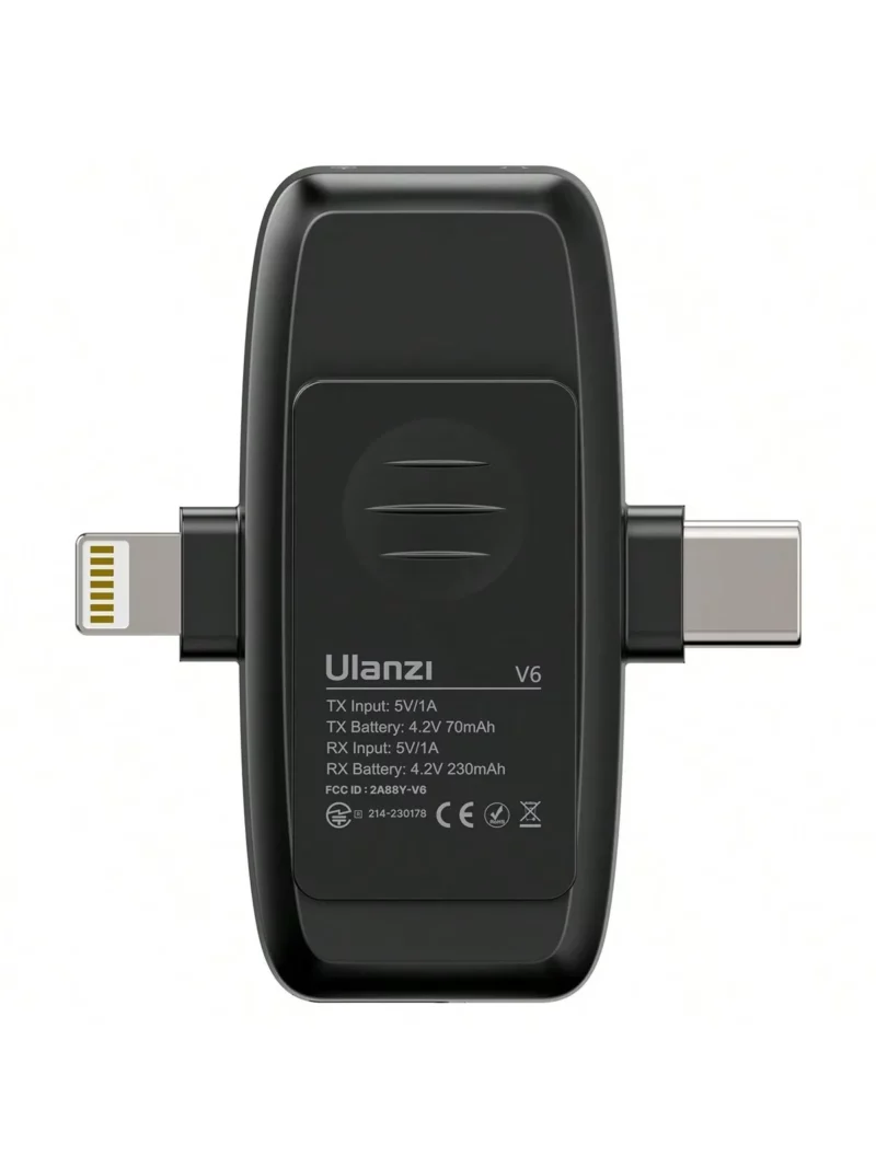 Ulanzi V6 3-in-1 Wireless Lavalier Microphone for iPhone, Android, Tablet & Camera